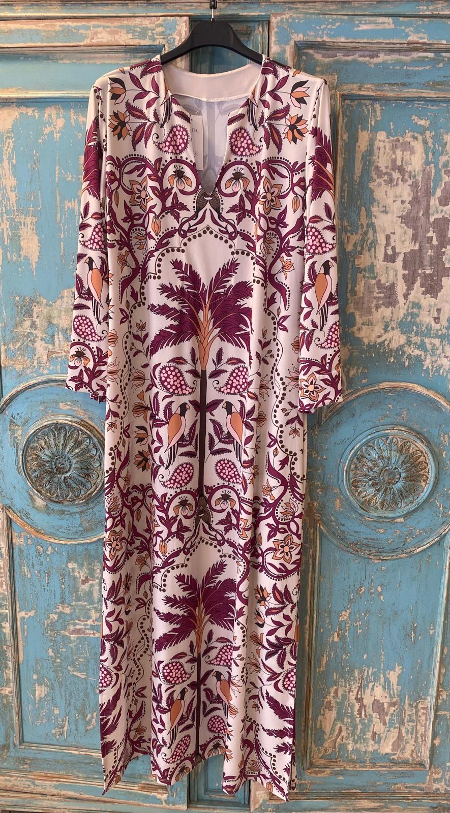 Vestido/kaftan punto seda fría estampado palmeras DONDOLA