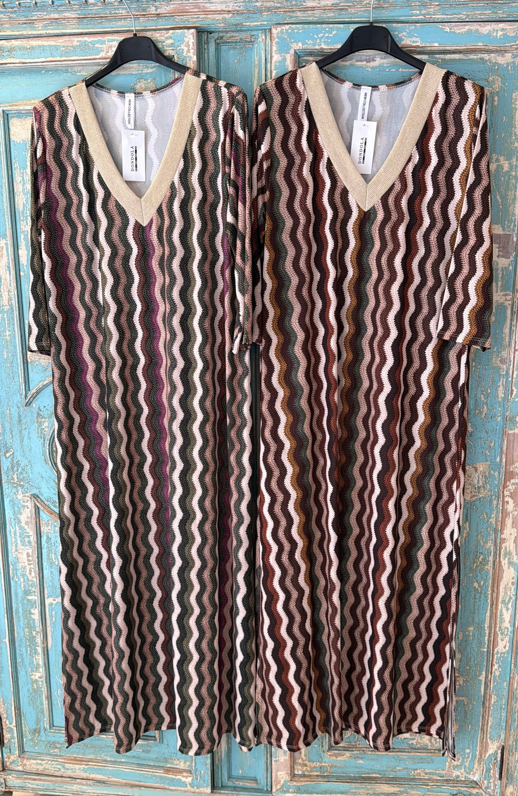 Vestido punto seda zig zag escote pico lúrex DONDOLA