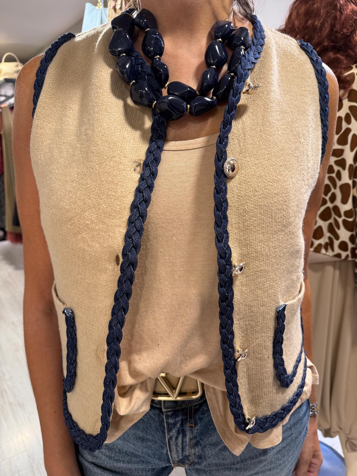 Chaleco punto acabados denim trenzado DONDOLA