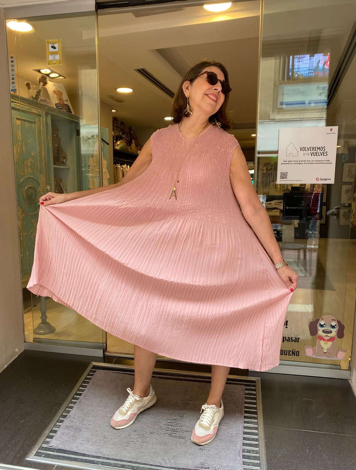 Vestido cuerpo nido abeja falda plisada DONDOLA