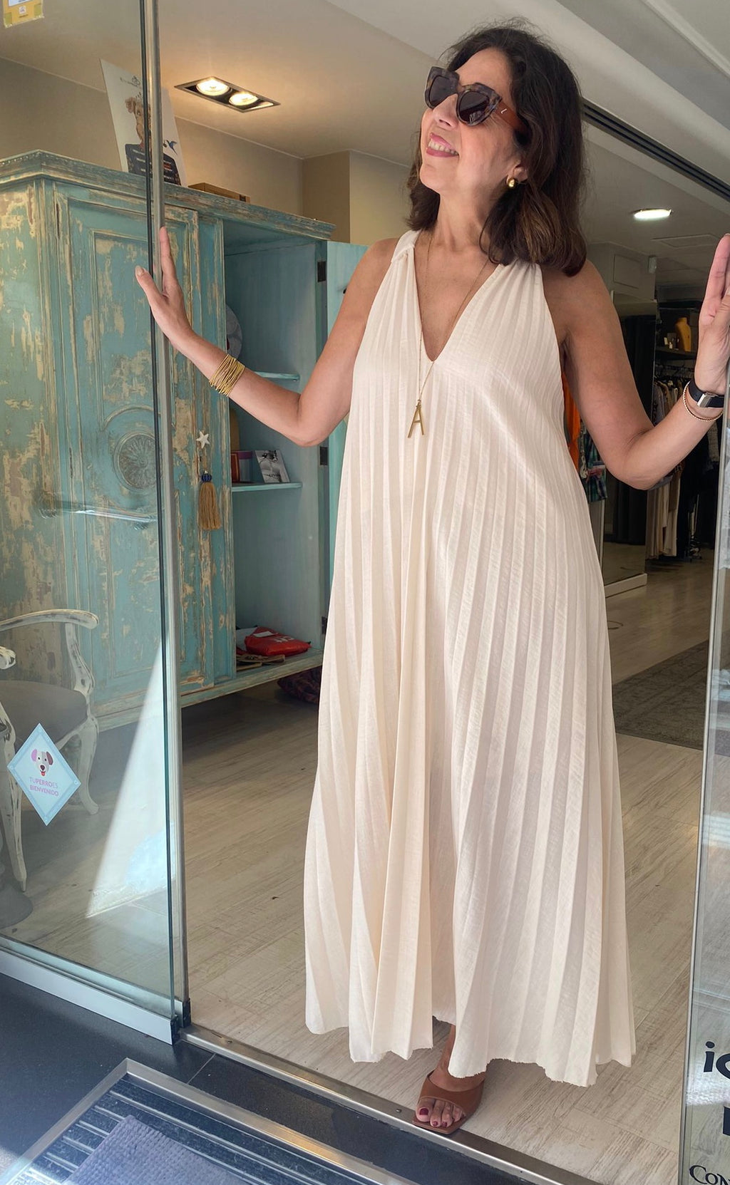 Vestido plisado tirantes con escote pico DONDOLA