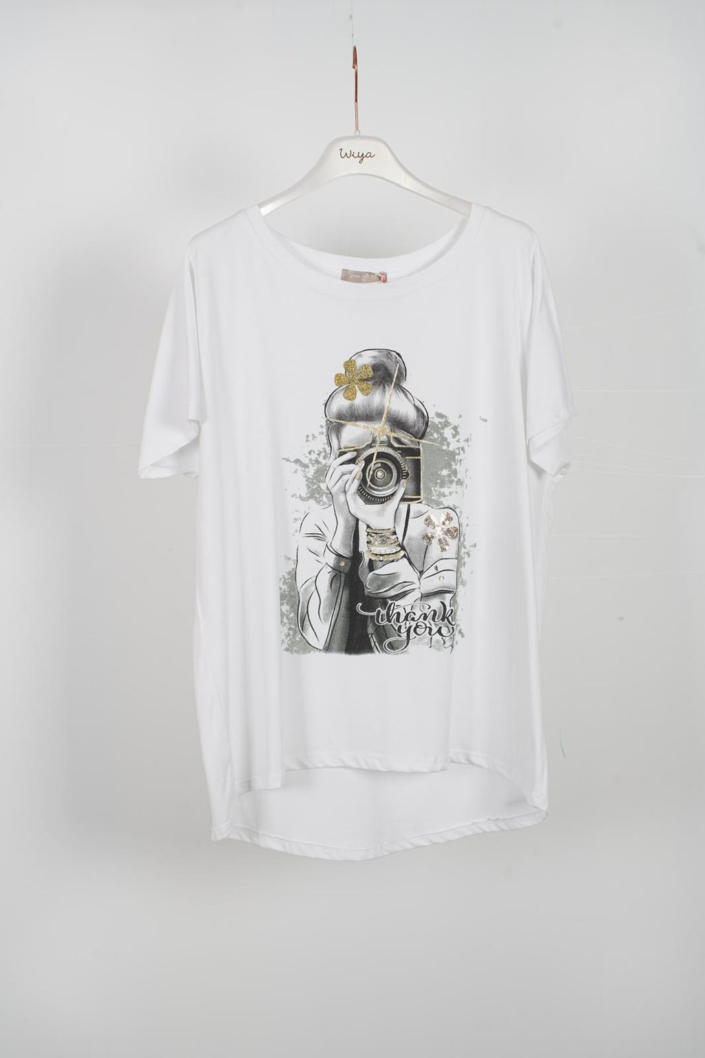 Camiseta algodón fotógrafa detalles dorados DONDOLA