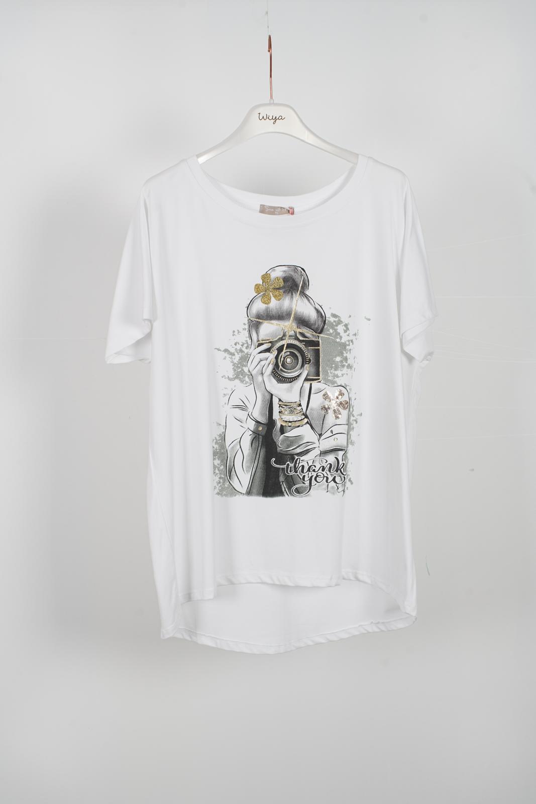 Camiseta algodón fotógrafa detalles dorados DONDOLA