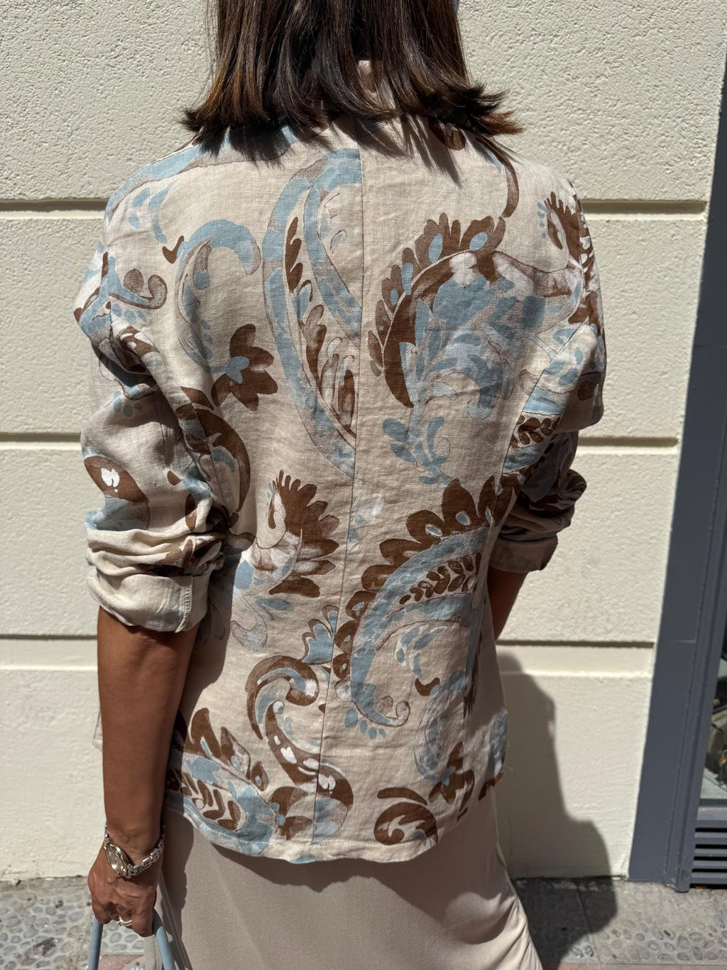 Blazer lino paisley azul y marrón DONDOLA