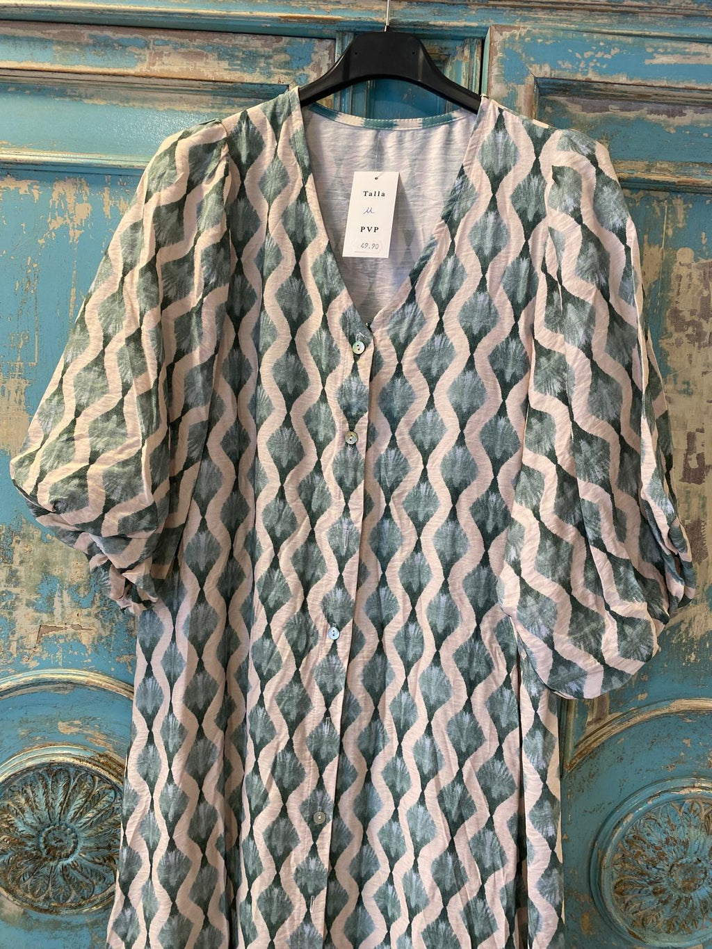 Vestido camisero rombos mangas abullonadas DONDOLA