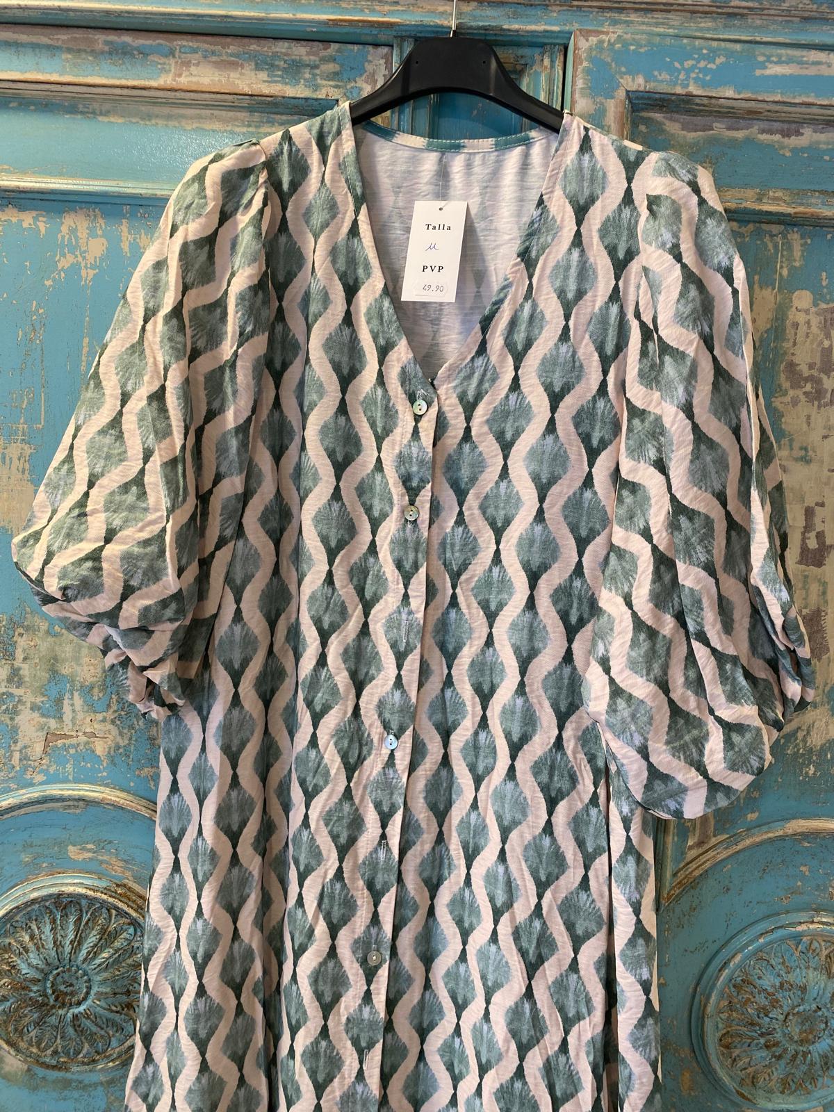 Vestido camisero rombos mangas abullonadas DONDOLA