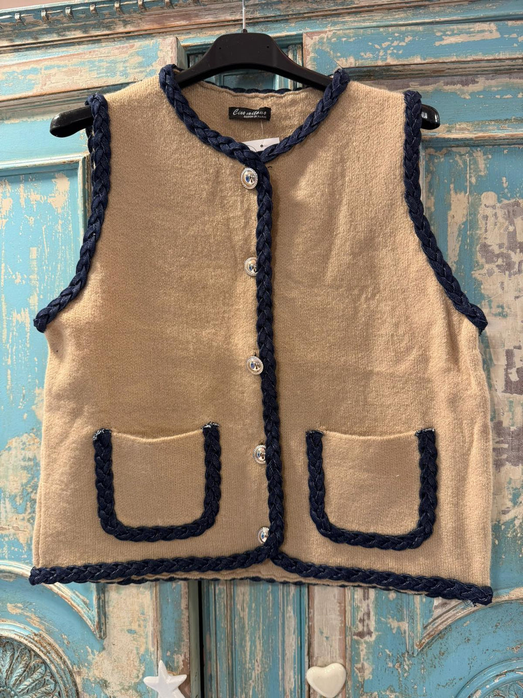 Chaleco punto acabados denim trenzado DONDOLA