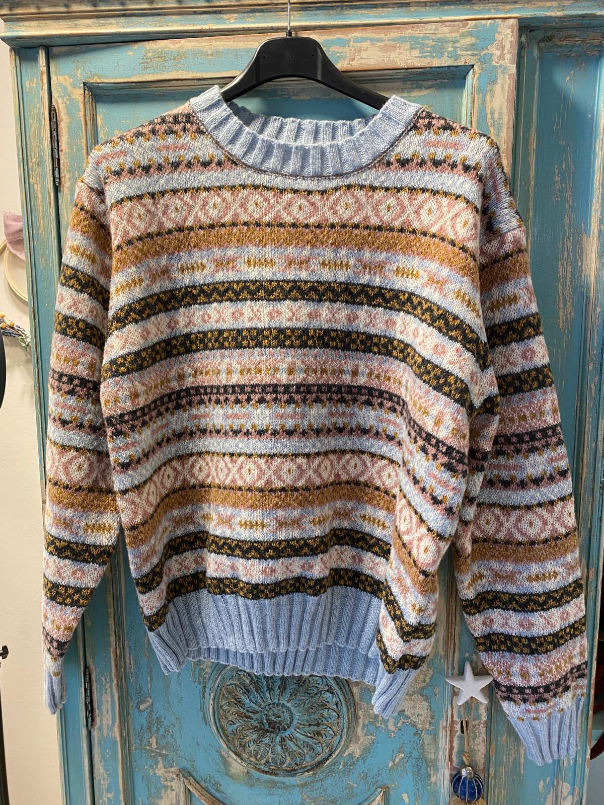 Jersey combinado rayas y grecas azul claro DONDOLA