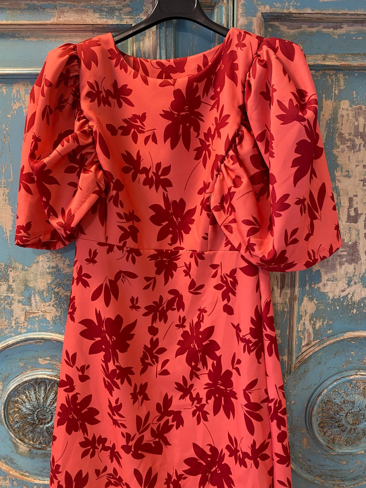 Vestido satinado floral mangas abullonadas DONDOLA