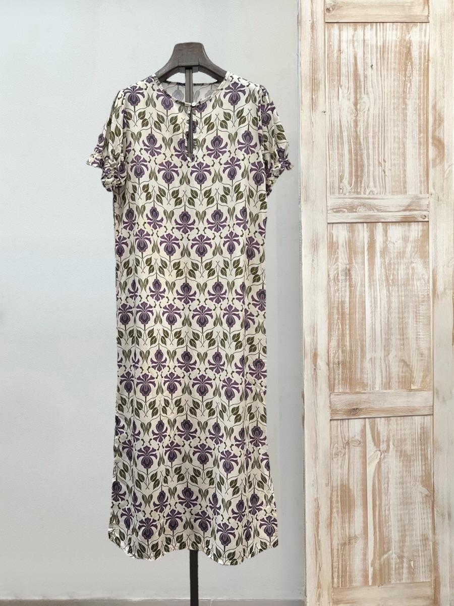 Vestido print hojas manga acabada en volante DONDOLA