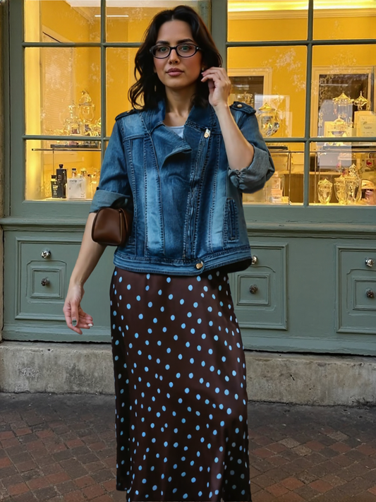 Falda Midi Lunares con Cintura Elástica