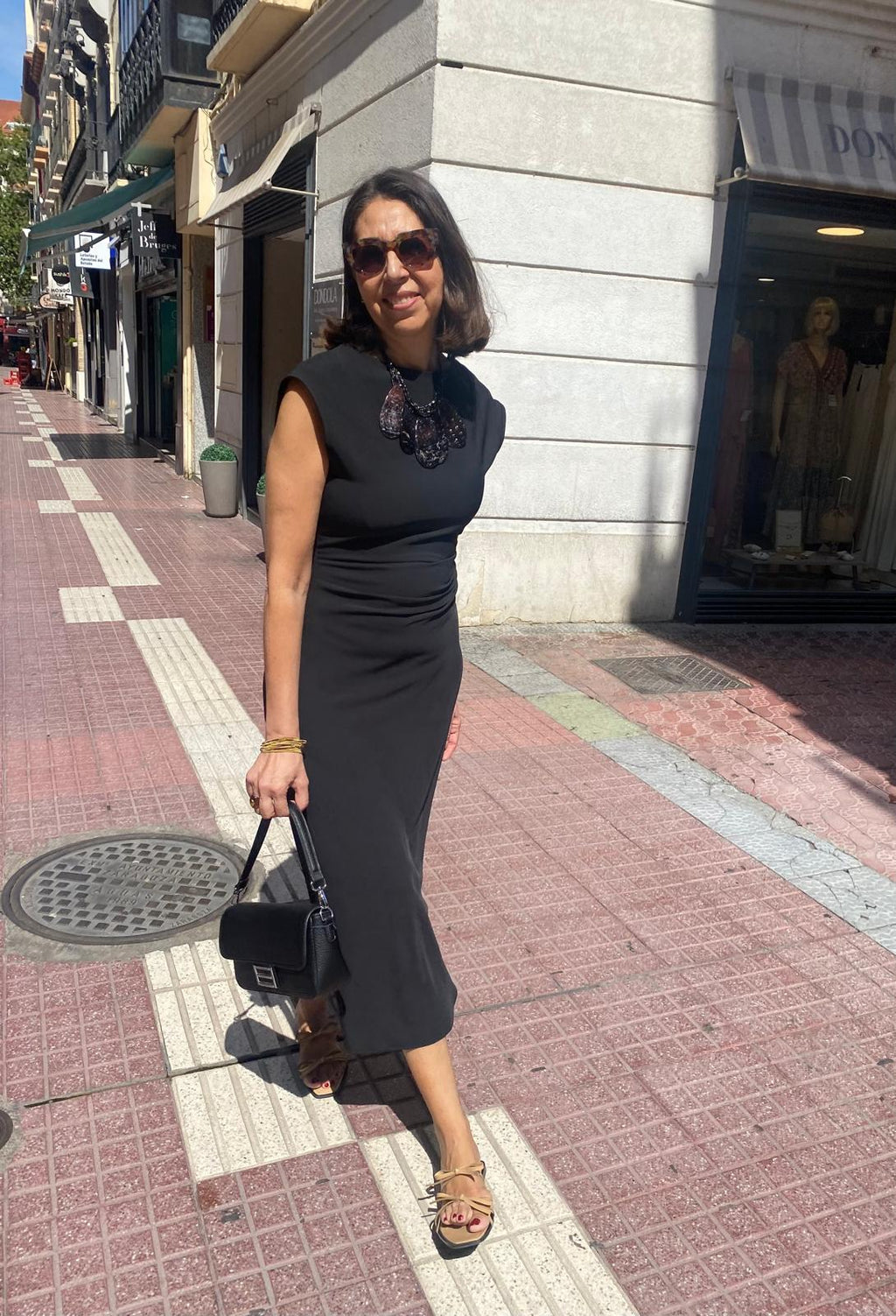 Vestido midi punto roma drapeado cintura DONDOLA