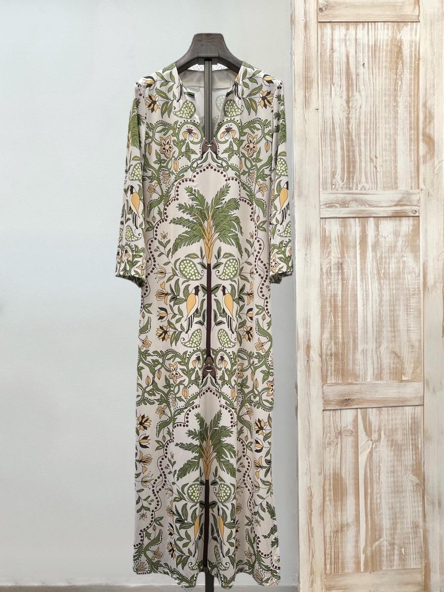 Vestido/kaftan punto seda fría estampado palmeras DONDOLA