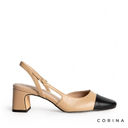 Zapato camel destalonado punta negra CORINA