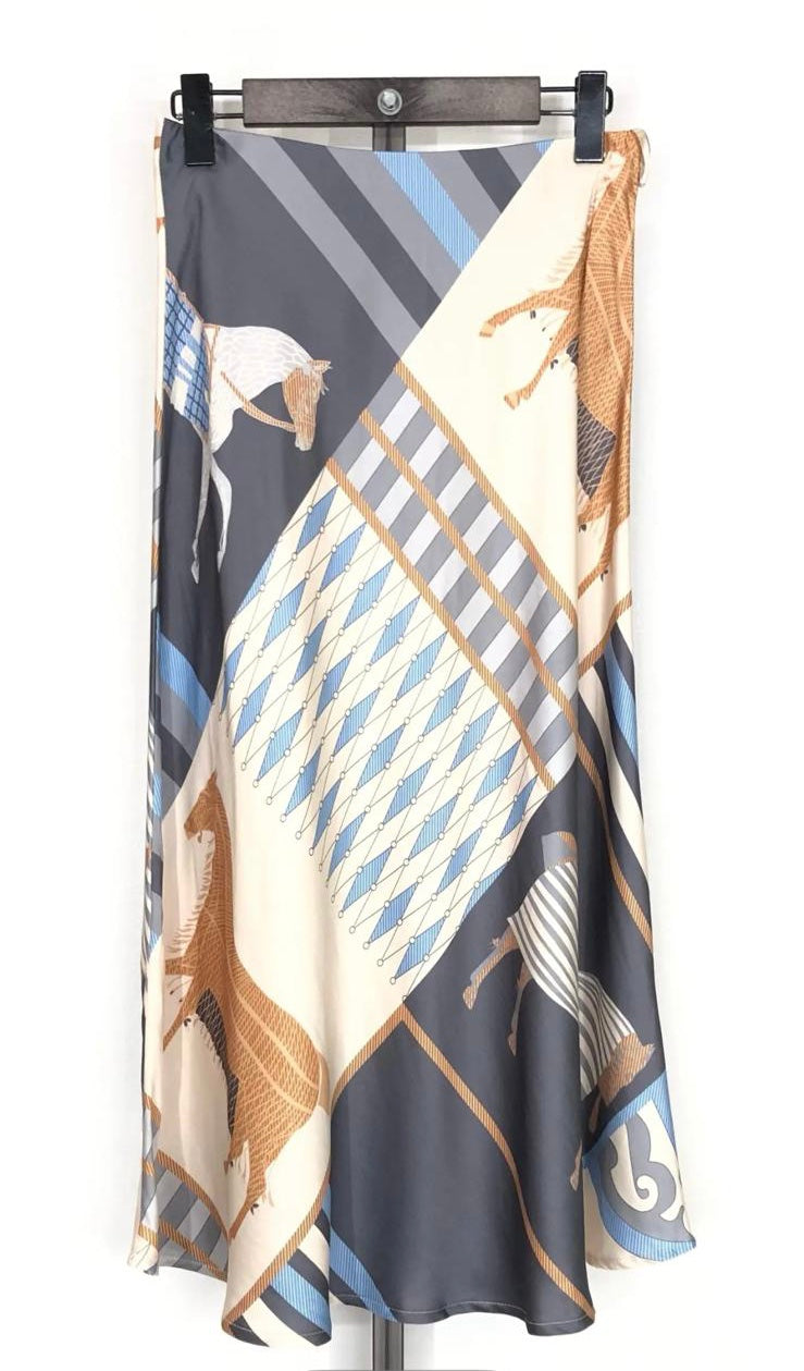 Falda satinada geométricos y caballos DONDOLA