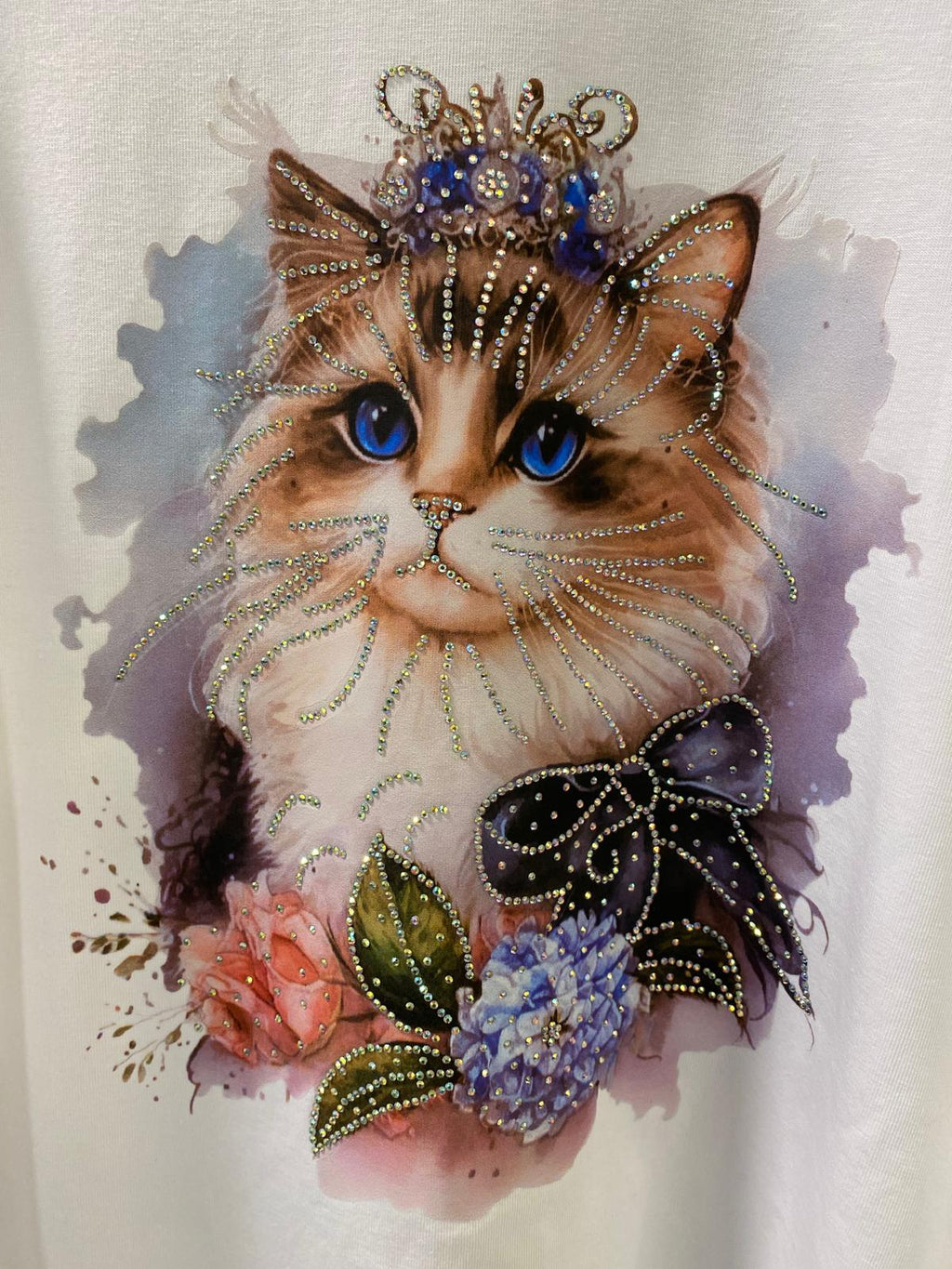 Camiseta blanca algodón gato brillos DONDOLA