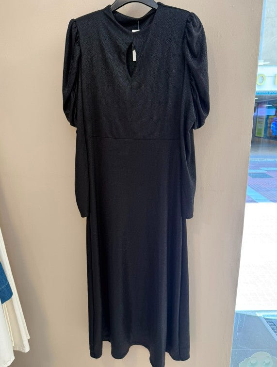 Vestido Negro Lurex Mangas Abullonadas