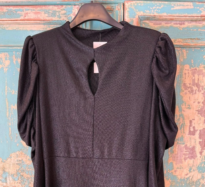 Vestido Negro Lurex Mangas Abullonadas