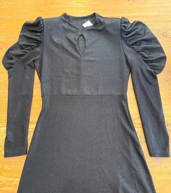 Vestido Negro Lurex Mangas Abullonadas