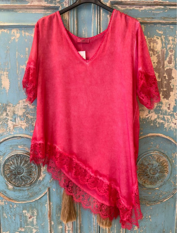 Blusa lencera manga corta bajo desigual