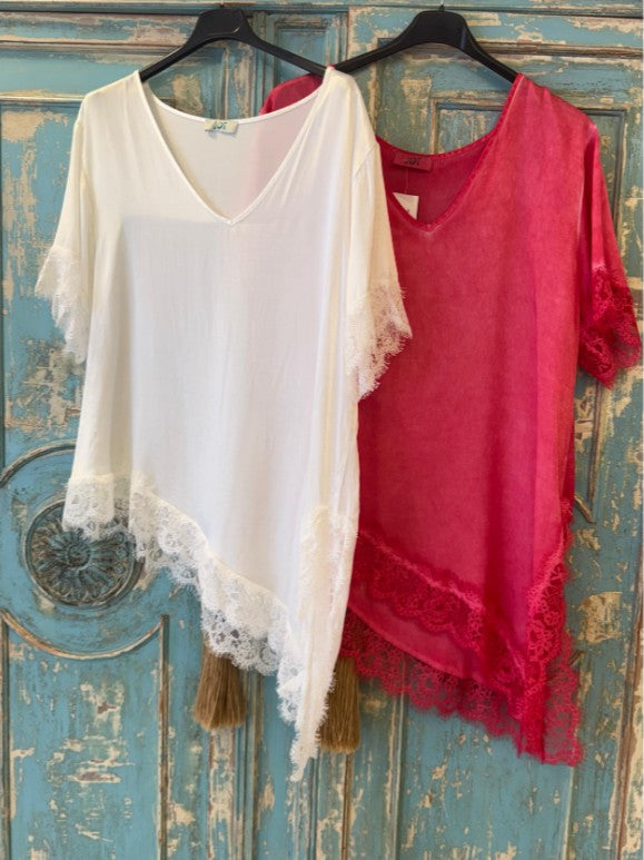 Blusa lencera manga corta bajo desigual