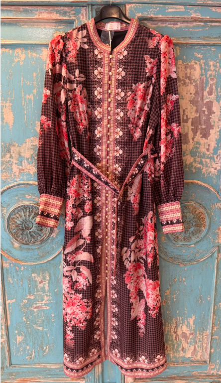 Vestido floral largo botonadura frontal