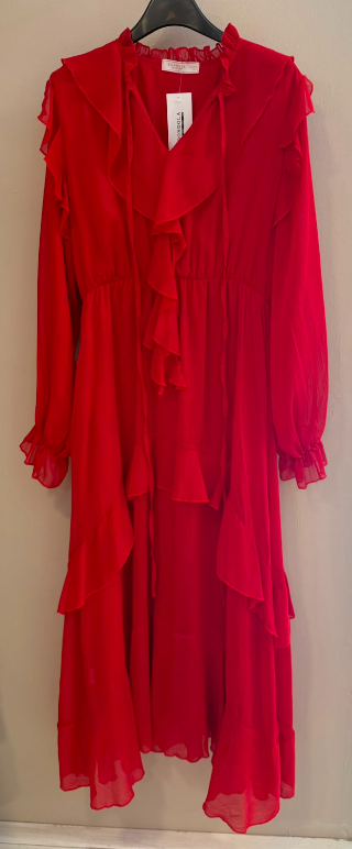 Vestido Largo Corte Cintura Con Volante Central