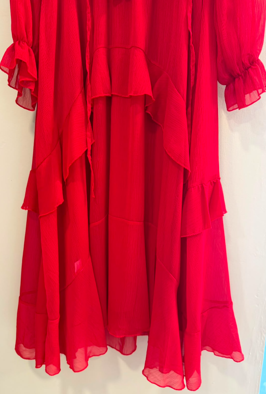 Vestido Largo Corte Cintura Con Volante Central