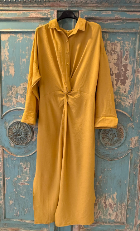Vestido Camisero Con Nudo En Cintura