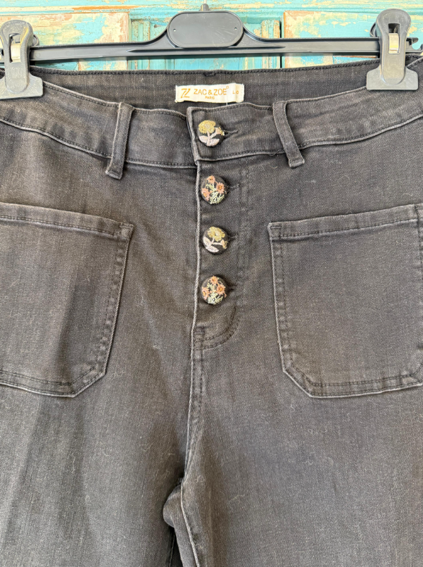 Pantalón Vaquero con Botones de Flores