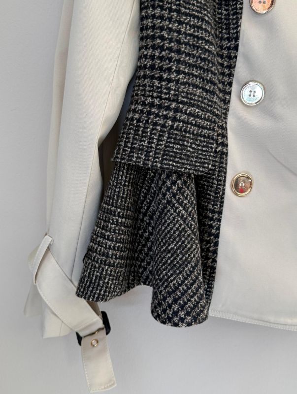 Chaqueta Gabardina Con Tweed