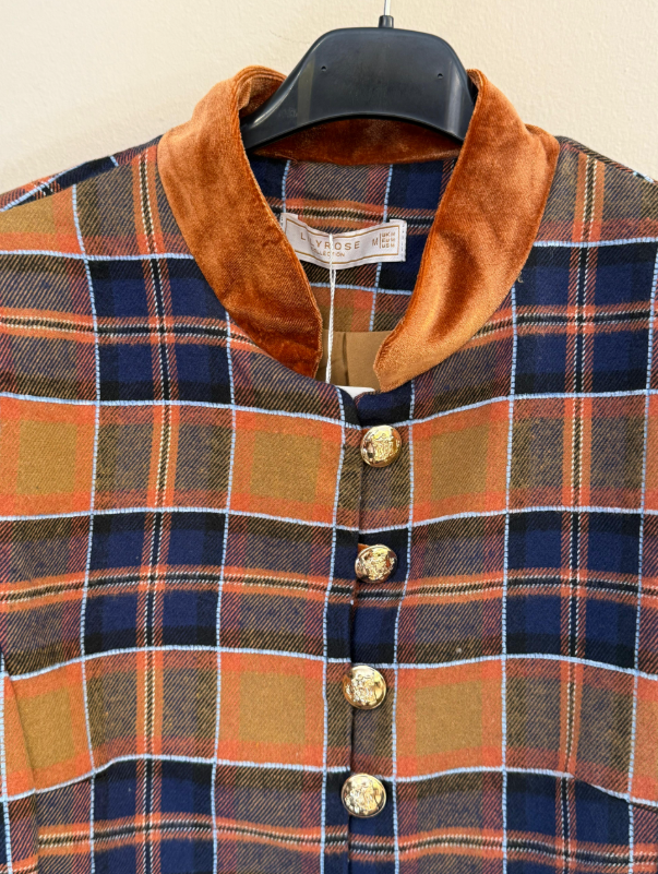 Chaqueta Cuello Mao Estampado Tartán