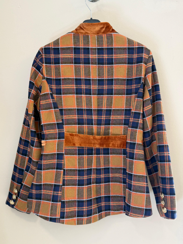 Chaqueta Cuello Mao Estampado Tartán