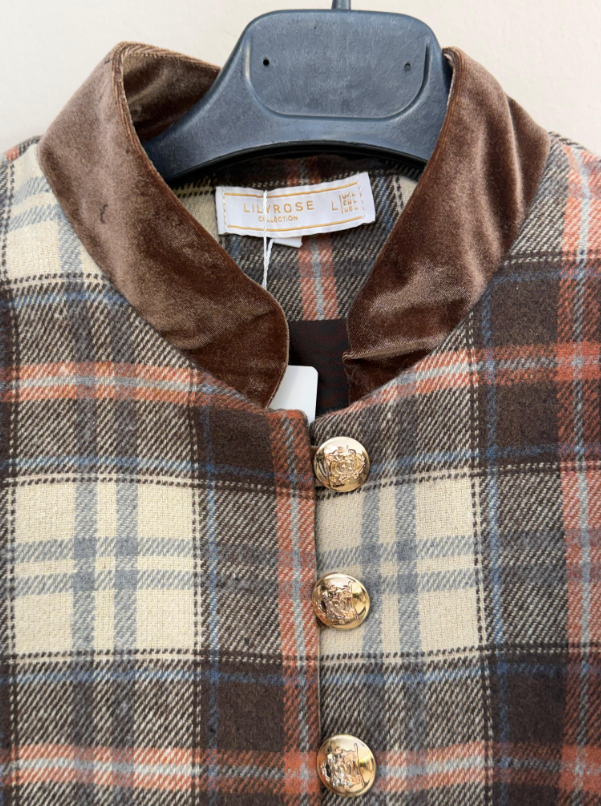 Chaqueta Cuello Mao Estampado Tartán