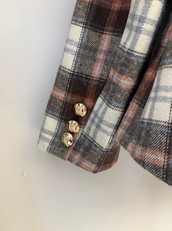 Chaqueta Cuello Mao Estampado Tartán