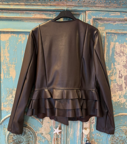 Chaqueta Biker Con Volantes Efecto Piel