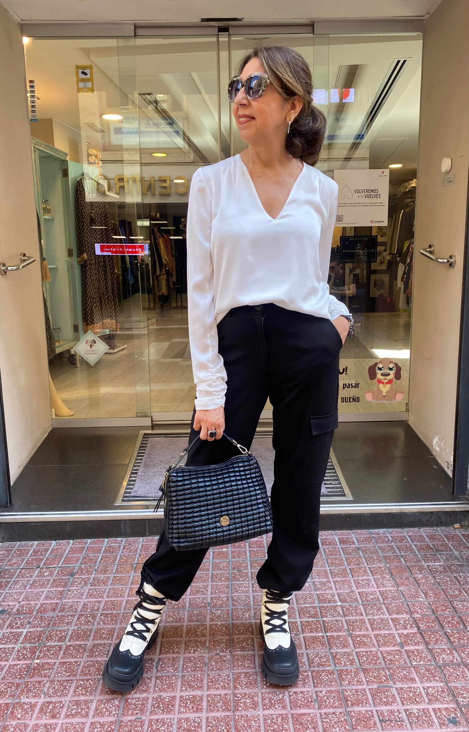 Bota piel bicolor suela track “ELENA”