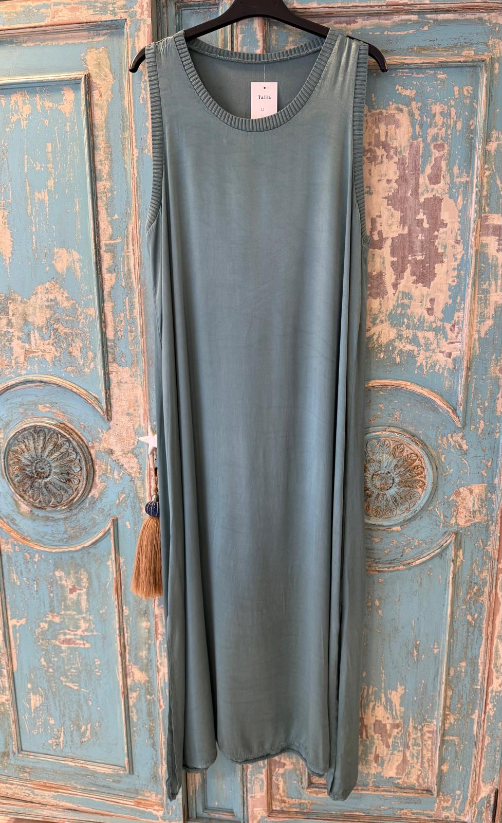 Vestido satinado manga sisa acabados rib DONDOLA