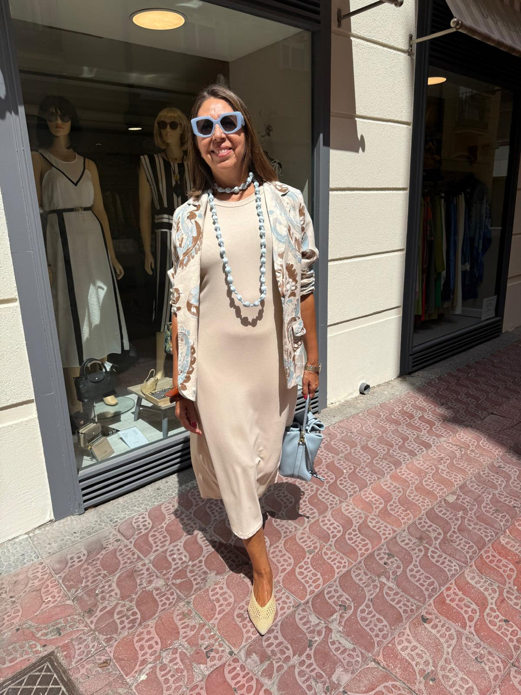 Blazer lino paisley azul y marrón DONDOLA