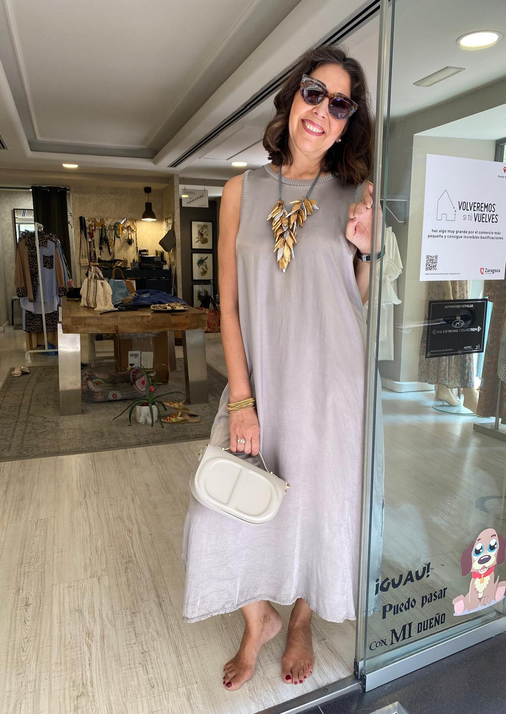 Vestido satinado manga sisa acabados rib DONDOLA