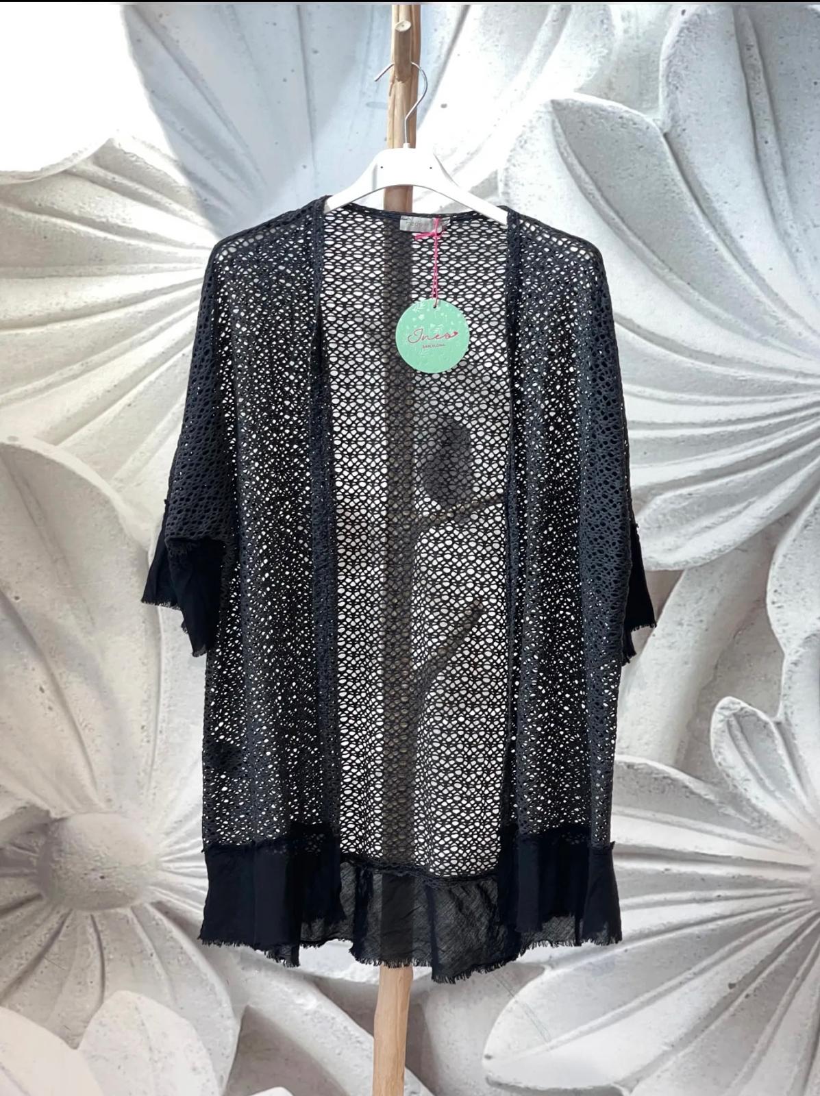 Kimono punto calado mangas y bajo a contraste DONDOLA