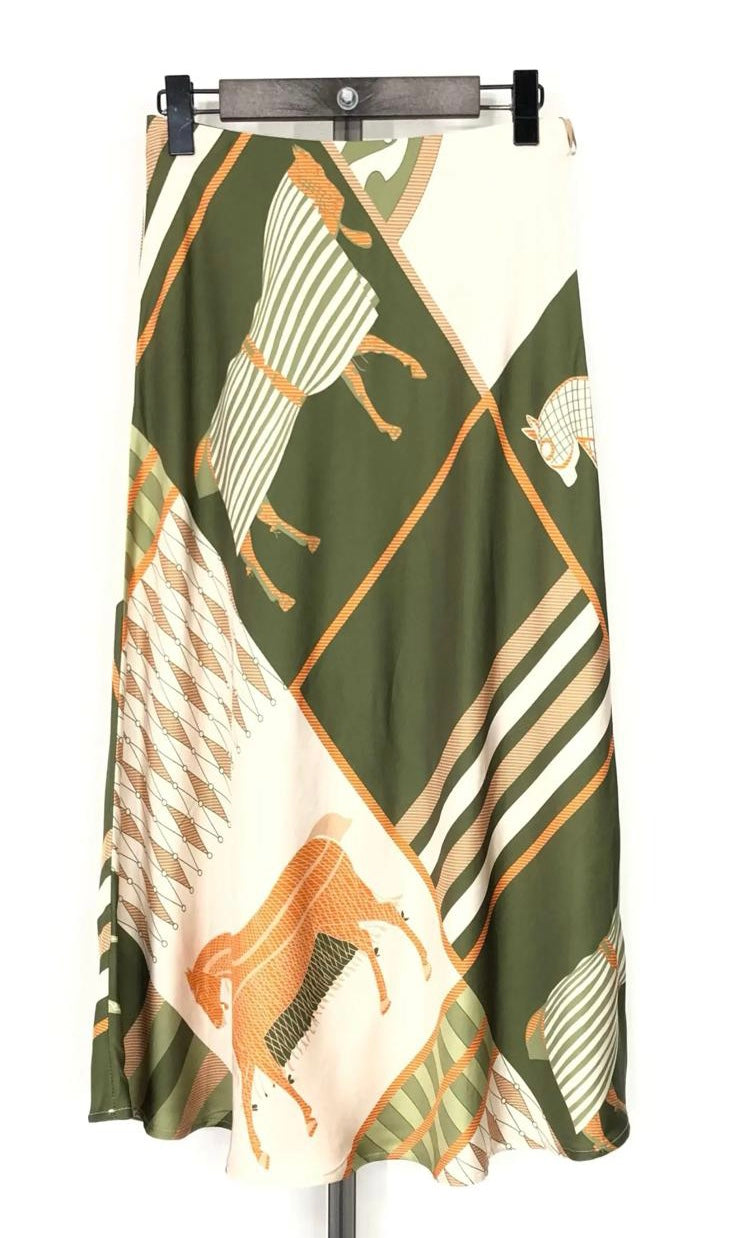 Falda satinada geométricos y caballos DONDOLA