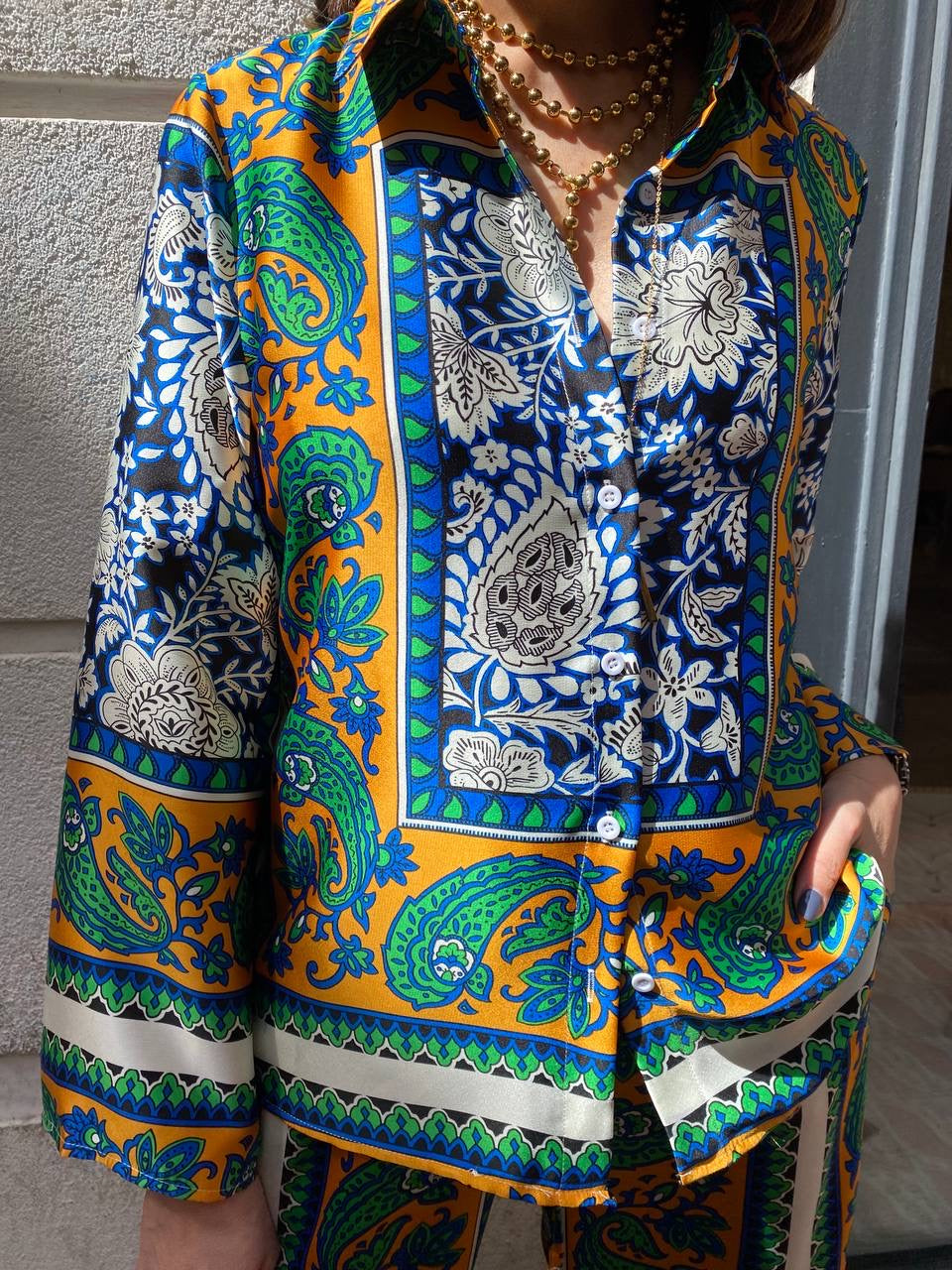 Camisa estampada verde/ azulón (conjunto pijamero) DONDOLA