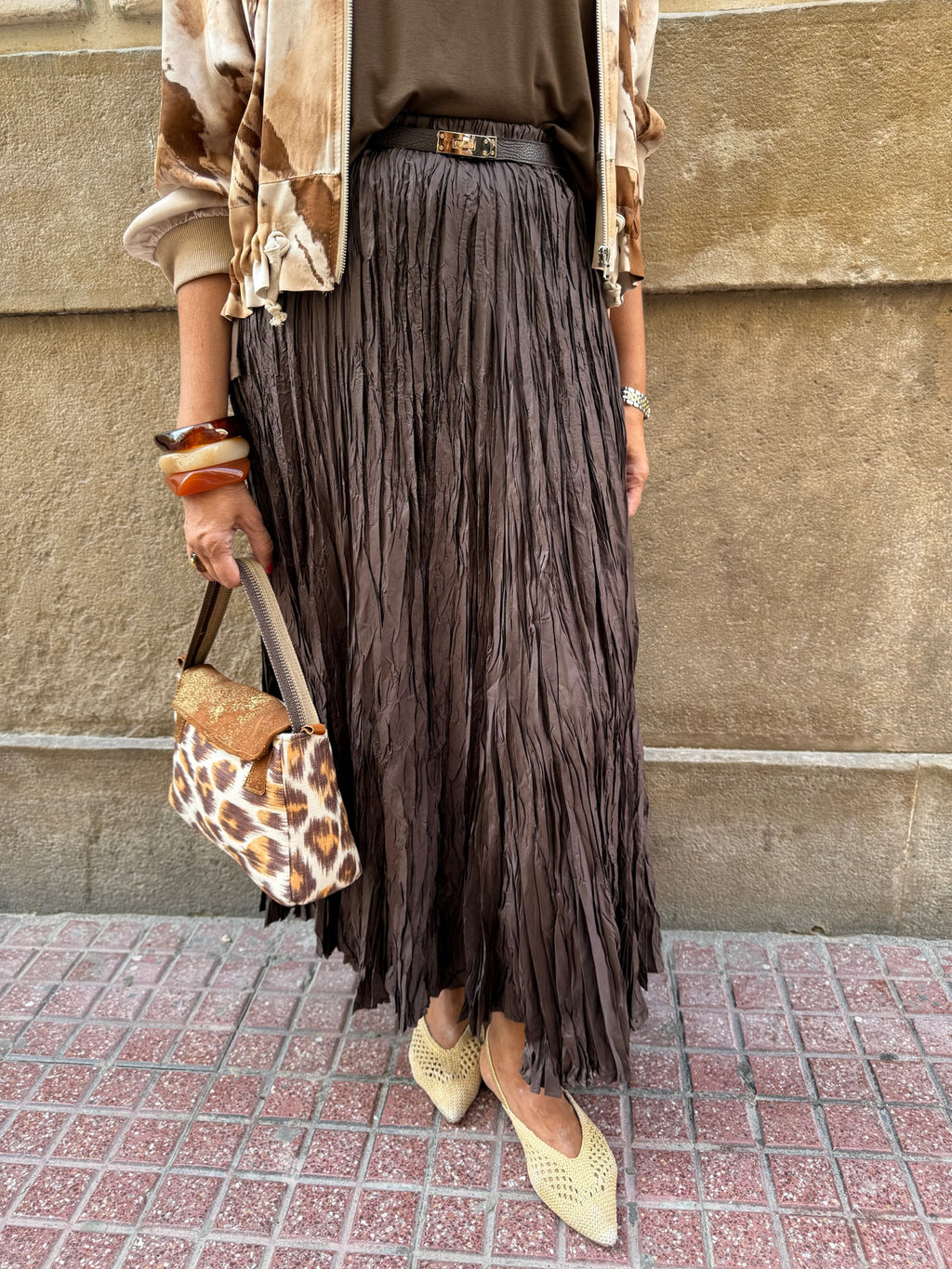 Falda arrugada cintura elástica viscosa DONDOLA