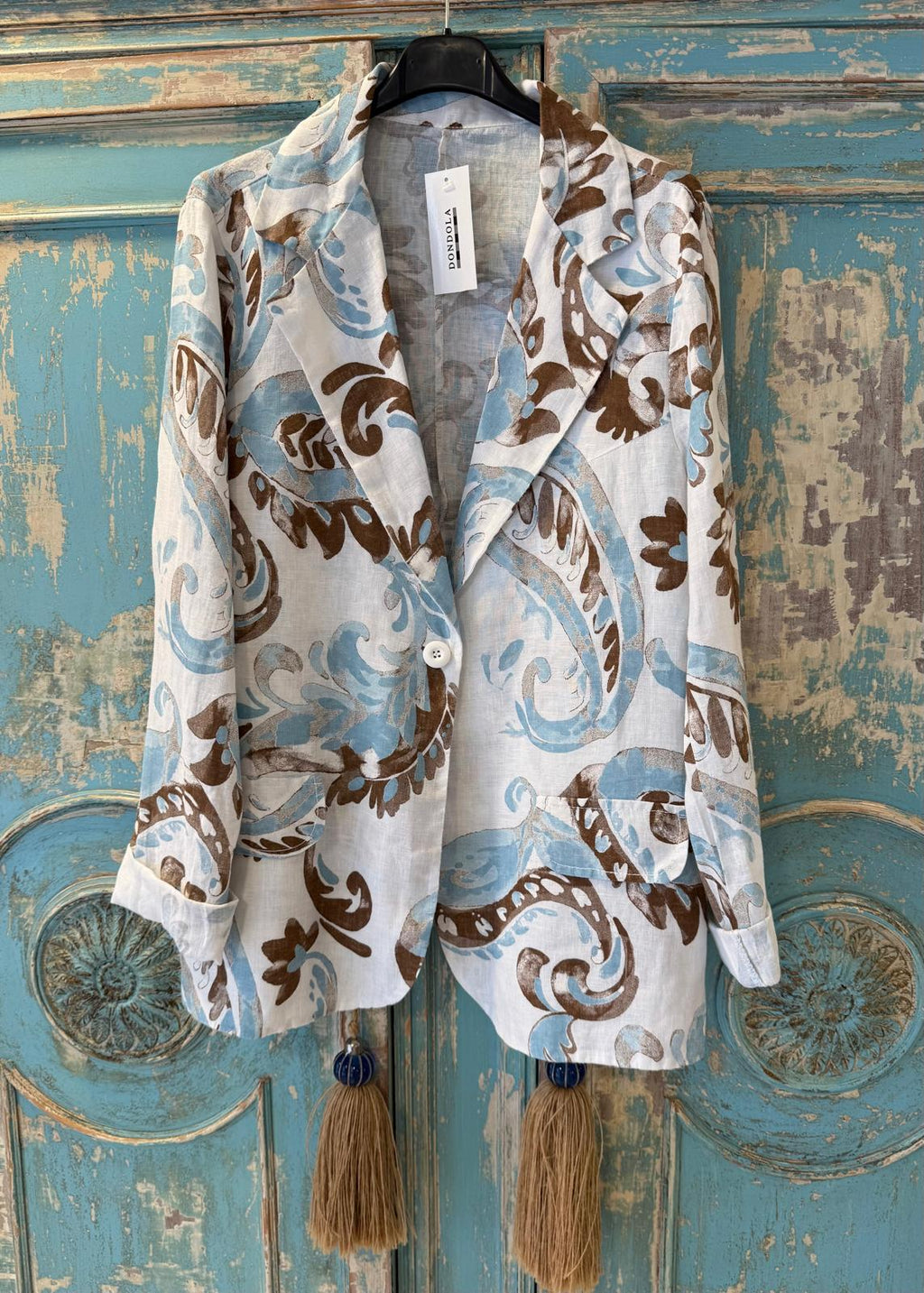 Blazer lino paisley azul y marrón DONDOLA