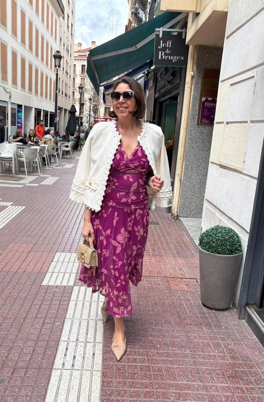 Vestido tul estampado floral escote pico DONDOLA