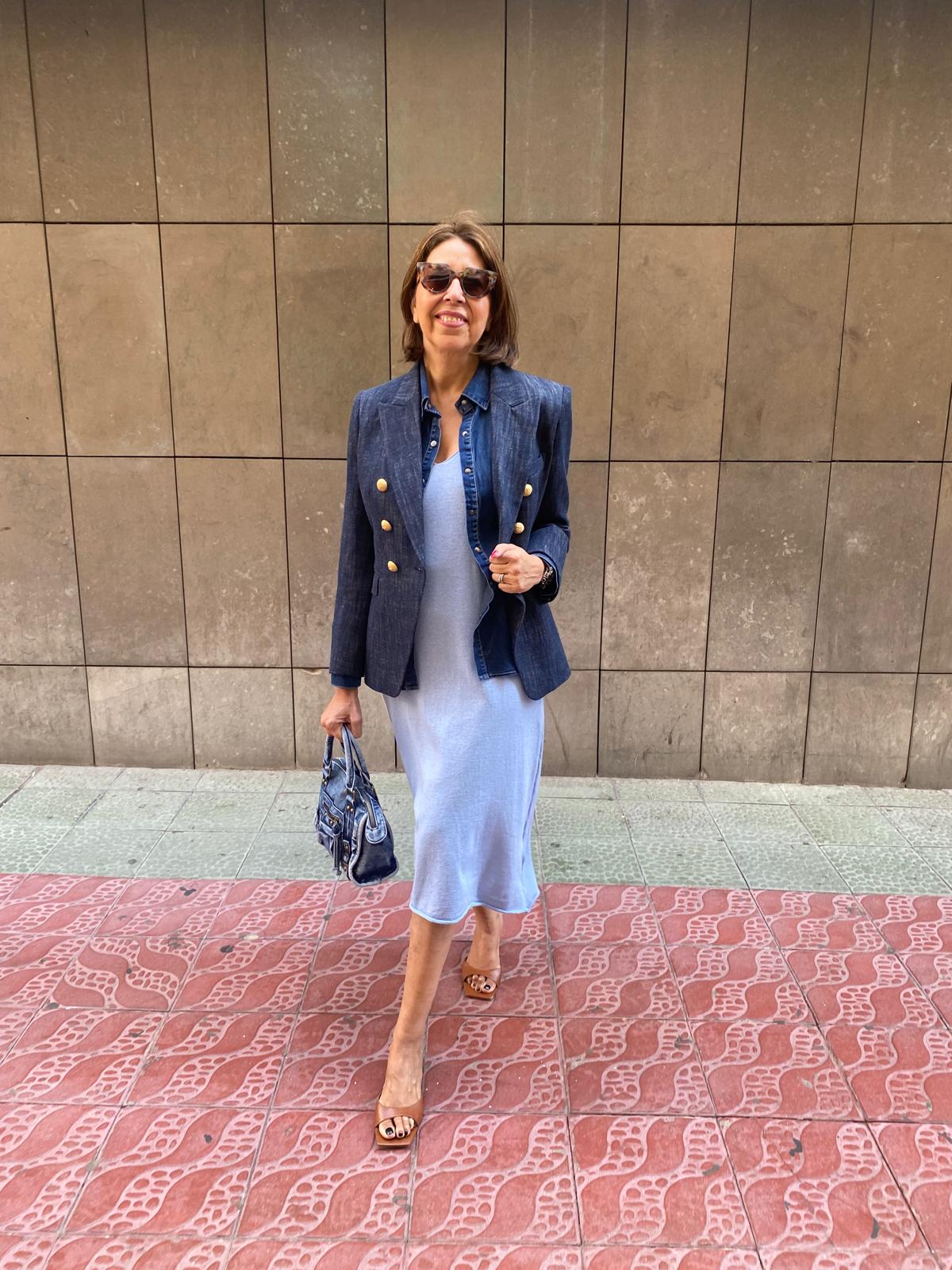 Vestido punto hilo tirante ancho azul celeste DONDOLA