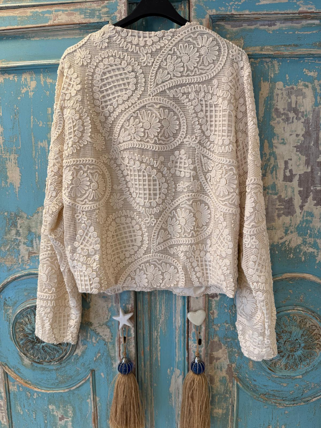 Chaqueta tejido algodón bordado color crudo DONDOLA