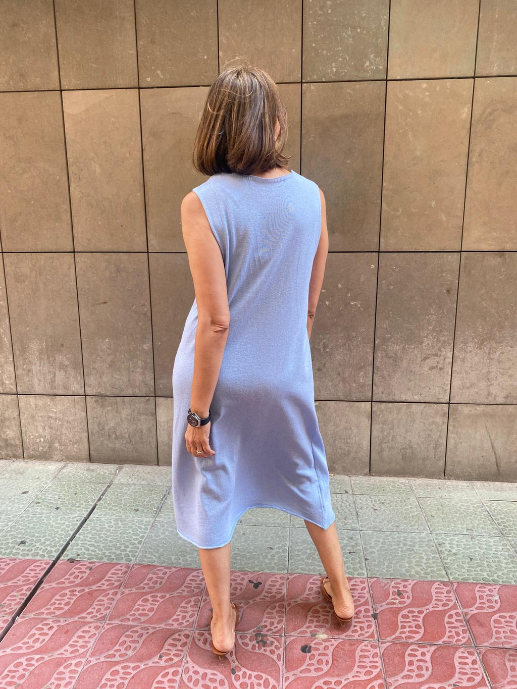 Vestido punto hilo tirante ancho azul celeste DONDOLA