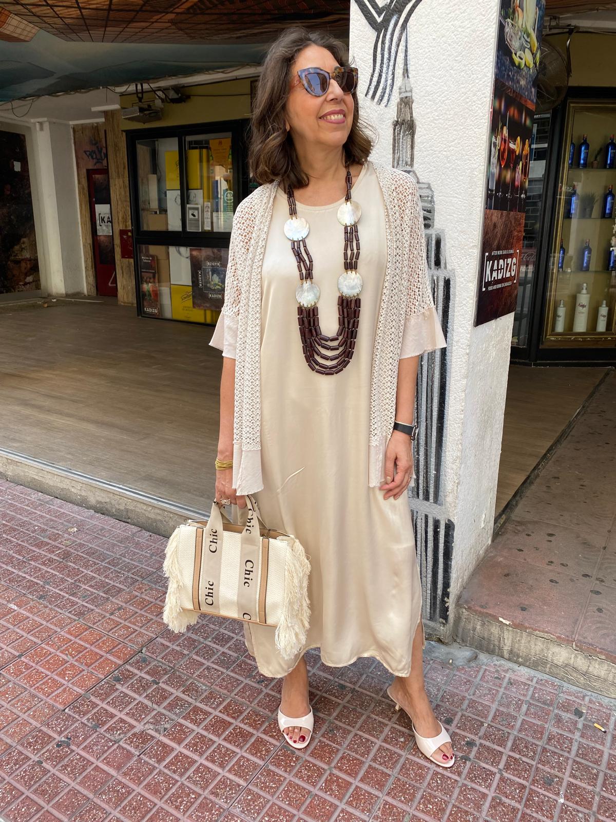 Vestido satinado manga sisa acabados rib DONDOLA